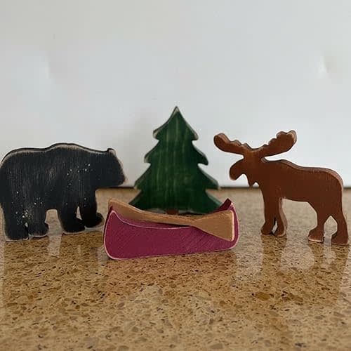 Yookeer 5 Pcs Forest Wooden Decor for Rustic Cabin Shelf Table Mantle Woodland Decorations Bear Moose Canoeing Boat Oar Mountain Wood Table Sign for Log Cabin Home Nursery Lodge Room Tabletop Decor