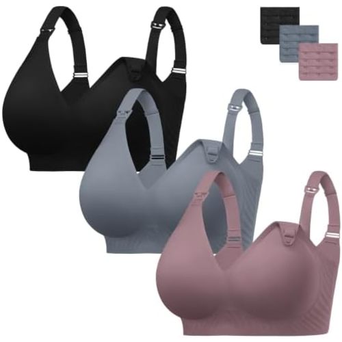 habibee 3 Pack Nursing Bras for Breastfeeding Women Plus Size Seamless Maternity Bra for Pregnancy with Extenders