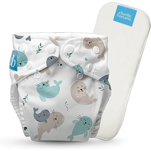 Charlie Banana Cloth Diapers, Reusable, Washable, Adjustable One Size Diaper, for Babies and Toddlers, with Absorbent Insert - Seally, 1 Pack