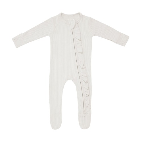 KYTE BABY - Ribbed Ruffle Zipper Footie in Oat - 2 in 0-3 months and 2 in 3-6 months