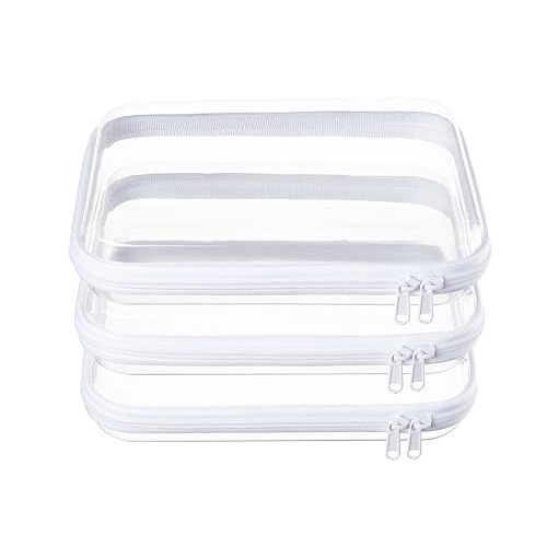 3-Pack Medium Clear Hard Shell Zipper Pouches, Clear Zipper Bags | Hard Case Pouches for Purse & Diaper Bag Organizer,and Travel Essentials（3M）