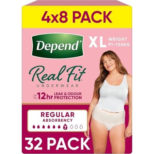 Depend Real Fit Incontinence Underwear Regular Women X-Large 32 Count (4 x 8 Pack) - Packaging May Vary