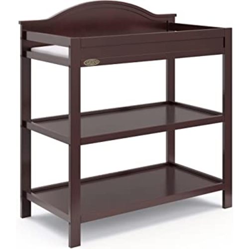 Graco Clara Changing Table (Espresso) - GREENGUARD Gold Ceritifed, Includes Bonus Water-Resistant Changing Table Pad with Safety Strap, 2 Open Shelves