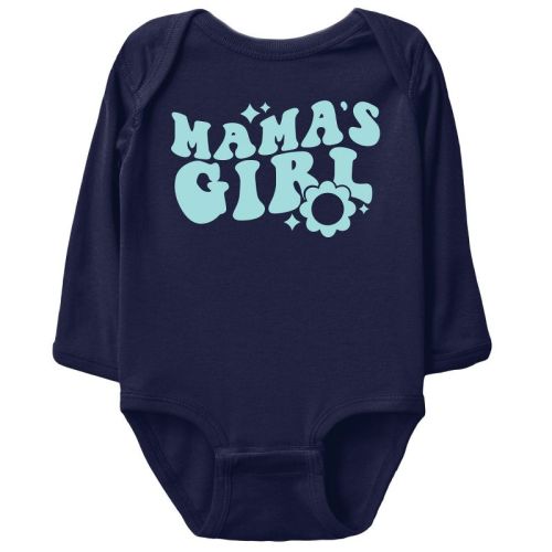 The Juniper Shop Mama's Girl Flower Long Sleeve Bodysuit - NB - Navy