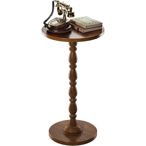 Round Side Table - Small End Table Drink Table for Small Spaces, Vintage Accent Nightstand with Solid Wood Leg for Living Room, Bedroom, Mid-Century Modern Bedside Tables, Walnut