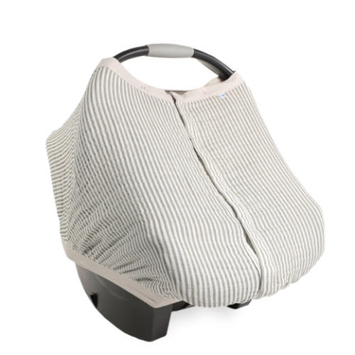 Cotton Muslin Car Seat Canopy - Grey Stripe