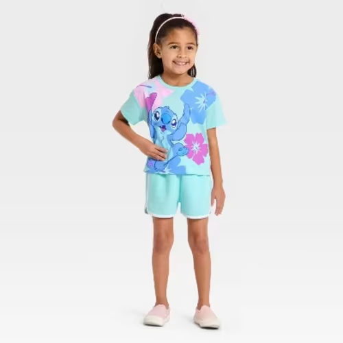 Toddler Girls' Disney Lilo & Stitch T-Shirt & Shorts Set - Turquiose Blue 12M