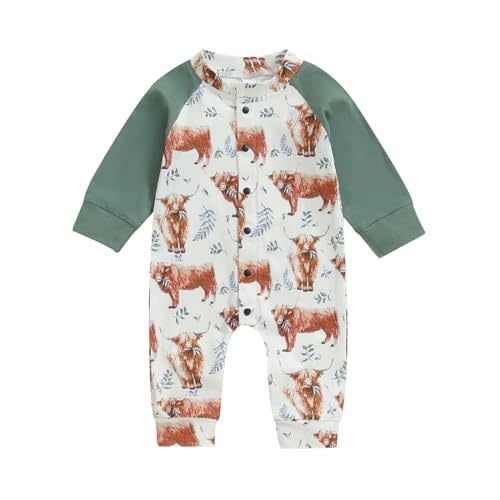 Baby Boy Girl Farm Clothes Animals Chicken Cow Print Romper Jumpsuit Newborn Coming Home Outfit Country Western Stuff