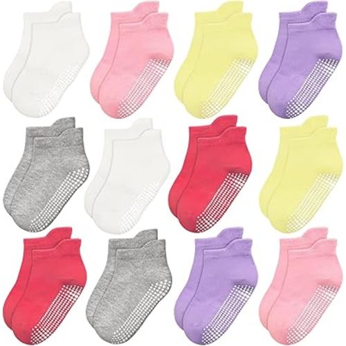 HYCLES Toddler Girl Socks, 12 Pairs Non Slip Ankle Toddler Socks for 1-7 Years Baby Girls Kids