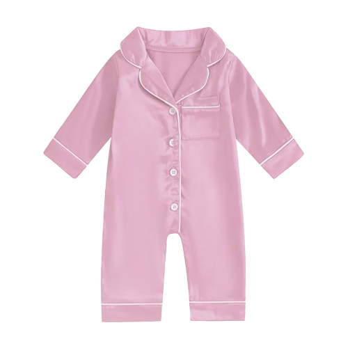 Sopiago Baby Boy Girl Button Down Pajamas Romper One-Piece Jumpsuit Long Sleeve Sleeper Sleepwear Light Pink,0-3 Months