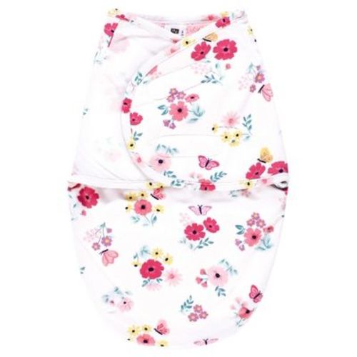 Hudson Baby Infant Girl Plush Faux Fur Swaddle Wrap, Butterfly Floral, 0-3 Months