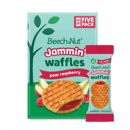 Beech-Nut Jammin' Waffles with Fruit Filling Toddler Snack, Pear Raspberry, 5 Pack