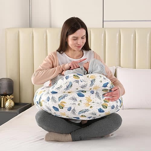 Nursing Pillow for Breastfeeding,Plus Size Baby Feeding Pillows with Removable Washable Cotton Slipcover, Adjustable Waist Strap,More Support for Mom and Baby