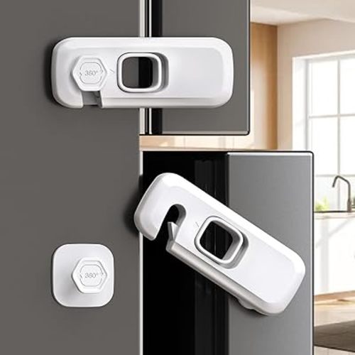 5 Pack Fridge Locks for Kids, QYESWHSR Child Proof Refrigerator Lock with Sticky Adhesive Pads, Fridge Child Locks, RV Refrigerator Door Latch, Oven Lock Safety to Keep Door Closed White