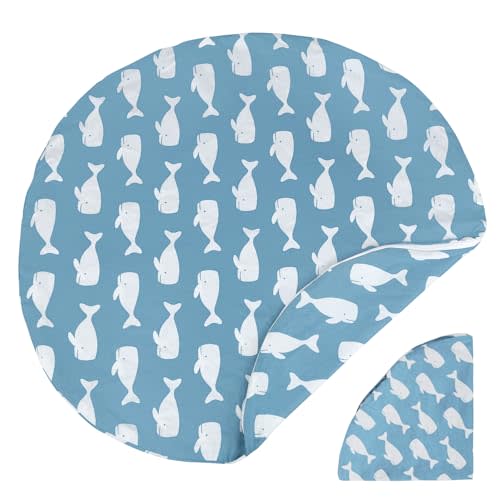 Cotton Newborn Lounger Cover, Removable Cover with Hidden Zipper Soft Baby Lounger Cover Round Lounger Slipcover for Infant Lounger Pillow (Only Cover) (White Whale)