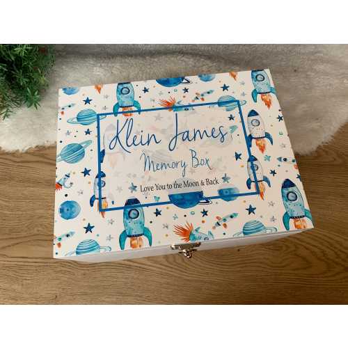 Baby memory box, personalised keepsake box, Christening gift, new baby, newborn birth details, baby shower, space, planets, child birthday