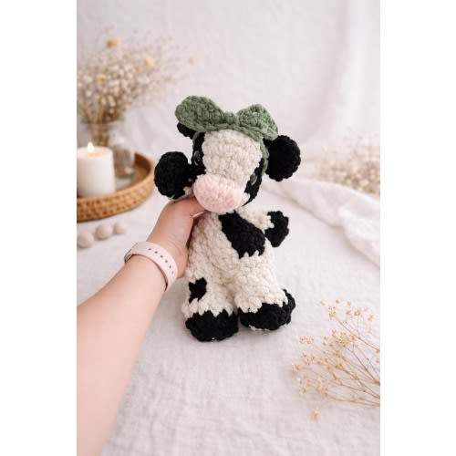 Crochet Cow Plush Toy, Amigurumi Farm Animal Doll, Soft Kawaii Cottagecore Decor