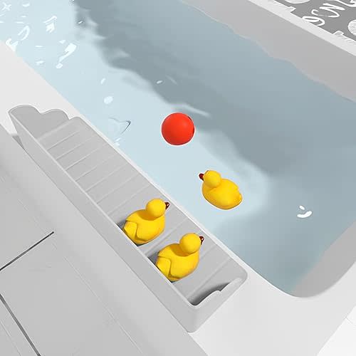 Silicone Bathtub Splash Guard, Tub Topper with Suction Cups, Bath Tub Edge Extender Shelf, Bath Tray Holder (1, Light Gray)