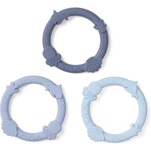 Loulou Lollipop Baby Teether Ring Set, 3 Pack Food-Grade Silicone, Blue Fog