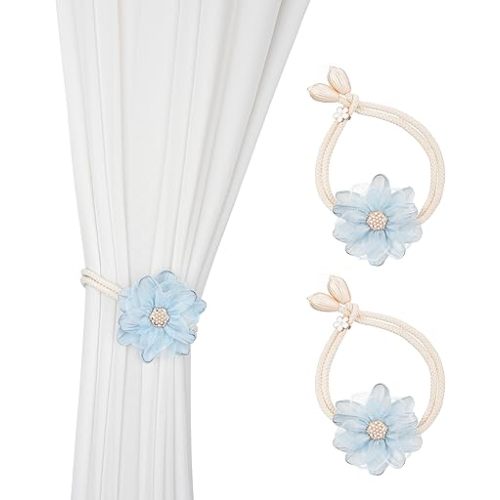 SUQ I OME Lotus Flower Shape Curtain tiebacks,Curtain holdbacks,Curtain Holders,Curtain Ties for Bedroom Decorations (Blue)