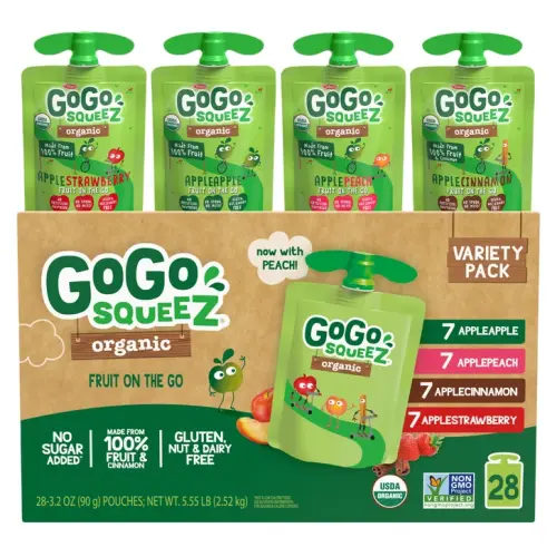 GoGo SqueeZ, Organic Applesauce, Variety Pack, 3.2 oz, 28-Count | Costco