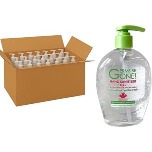 24pcs One Step Made in Canada Hand Sanitizer Gel – 330ml Pump Bottles - 75% Alcohol Pump Desinfectant - Refillable Discovery Pack - Ideal Use For Business, Office, Family, School & Travel - Case of 24 330 ml