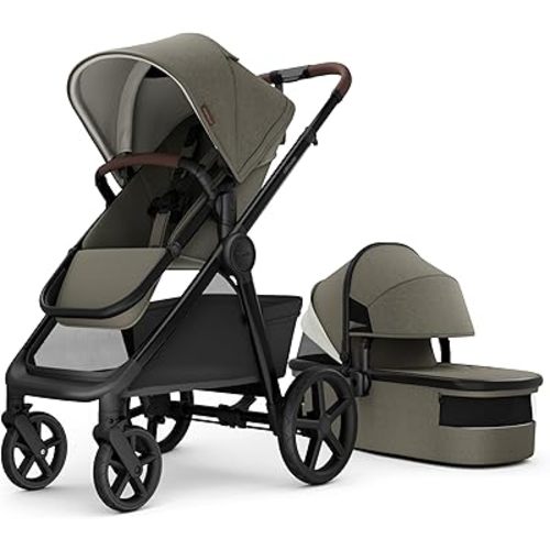 Mompush Ultimate 3 Baby Stroller with Bassinet, Convertible Full-Size Stroller for Newborn to 50 lbs – 11.8" All-Terrain Wheels; Four-Wheel Suspension; Reversible Extendable Seat; One-Second Fold