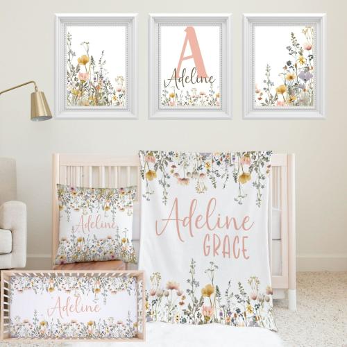Wildflower Nursery Bedding Set, Cottagecore Nursery Decor, Boho Nursery Bedding Set, Floral Baby Girl Decor, Crib Sheet, Vintage Nursery