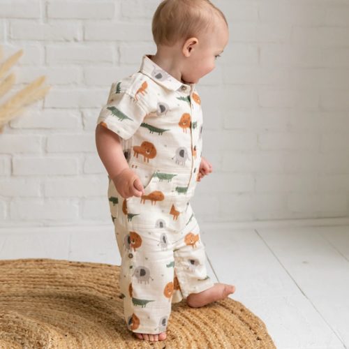 Savannah Collar & Button Baby Playsuit Romper (Organic Muslin)