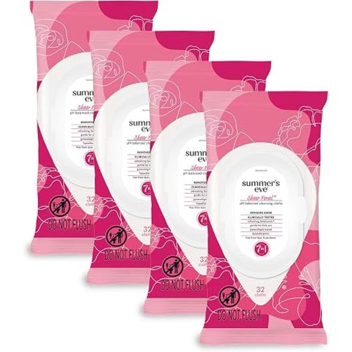 Summer's Eve Refreshing Feminine Wipes, Sheer Floral, 32 Count, 4 Pk