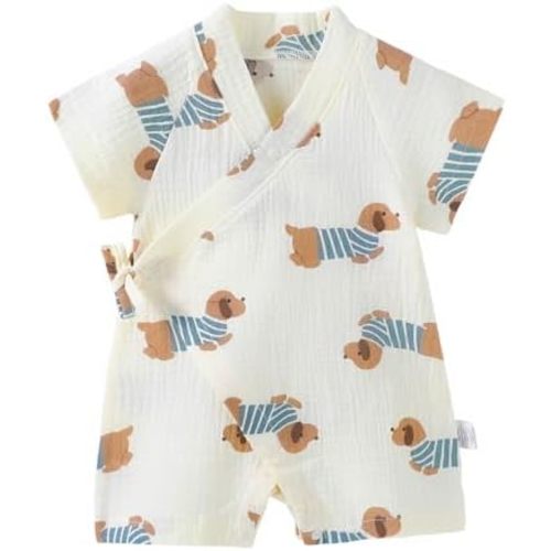 PAUBOLI Baby Kimono Romper 100% Cotton One-Piece Cute Anime Outfits 0-24 Months (Dog, 3-6 Months)