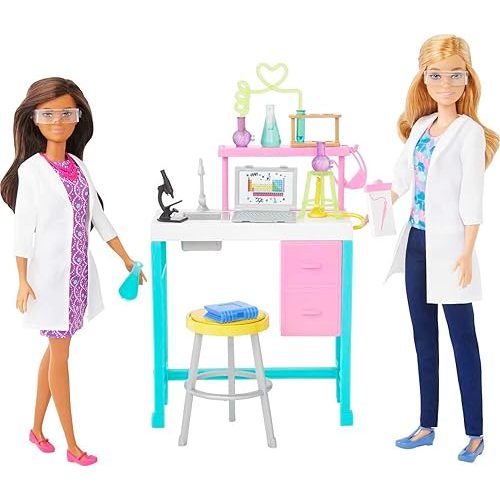 Barbie Careers Playset, Science Lab with 2 Scientist Fashion Dolls, Bench & 10+ Accessories (Amazon Exclusive)