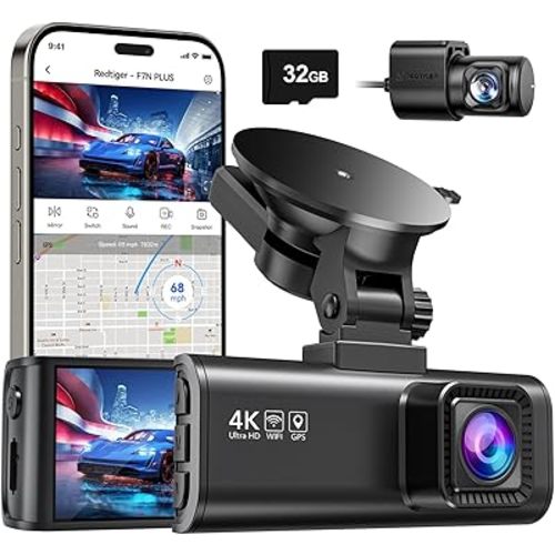 REDTIGER Dash Cam Front Rear, 4K/2.5K Full HD Dash Camera for Cars, Included 32GB Card, Built-in Wi-Fi GPS, 3.16” IPS Screen, Night Vision, 170°Wide Angle, WDR, 24H Parking Mode(F7NP)