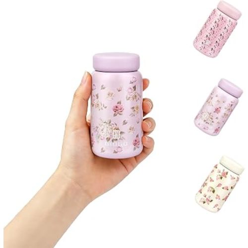 Small Thermo Bottle Mini Vacuum Insulated Water Bottle 200ml/6.8oz Flower Water Flask Stainless Steel Thermal Water Bottles Thermo for Hot and Cold Drinks for Purse Pocket (Light Purple)