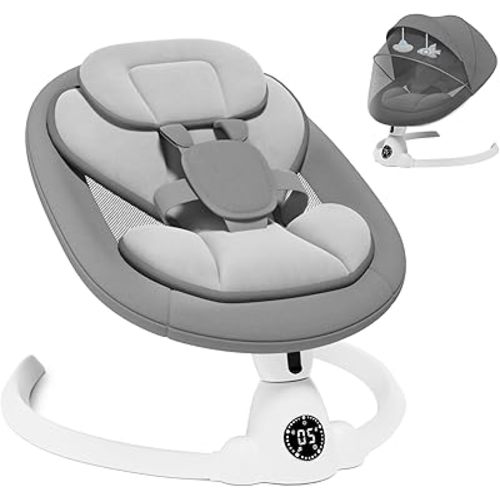 Electric Baby Swings for Infants to Toddler Baby Swing with Remote Control & Bluetooth Music 10-Preset Melodies (Grey)