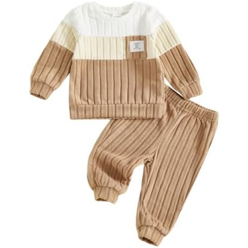 Karwuiio Toddler Baby Boy Waffle Outfits Dinosaur Embroidery Long Sleeve Sweatshirt Pullover Pants Cute Fall 2Pcs Set