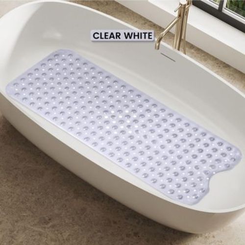 Anti Slip Bathmats with 200 Suction Cups & Drain Holes for for Bath Room - Clear White (1-Pack)