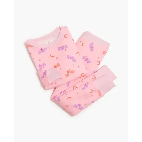 Bats Pajama Set For Girls - Pink Brilliant Peach, Size 2