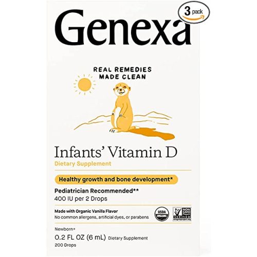 Genexa Infants’ Vitamin D Drops - 270 Servings (3pk) - Promotes Healthy Growth - Organic, Gluten Free & Non-GMO - 0.2 Fl Oz (Pack of 3)