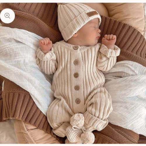 Knitted Cotton Ribbed Romper - Honey Milk