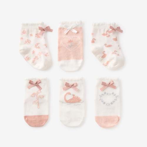 Swan Non-Slip Baby Socks 6 PK