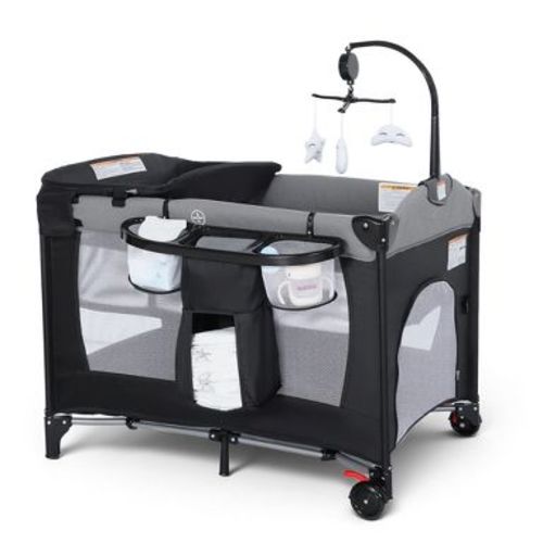 TODECARE 4 in 1 Pack and Play, Multifunction Baby Bassinet Bedside Crib, Portable Baby Nursery Playard w/Changing Table, Storage Basket, Gray
