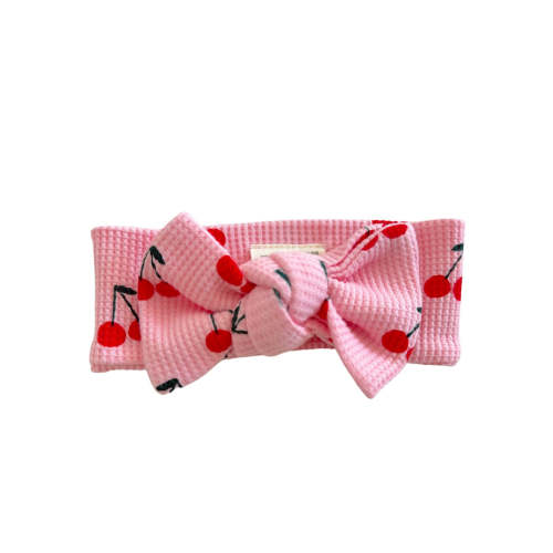 Organic Waffle Knot Bow, Pink Cherries