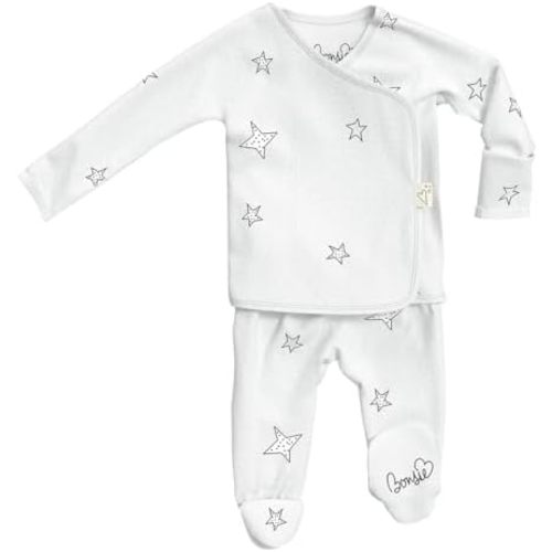 Bonsie Skin to Skin Babywear Footie - White Baby Footed Bodysuit - Stars - Newborn