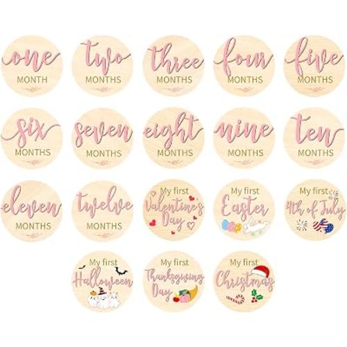 Capoda 18 Pcs Baby Monthly Milestone Signs, 1-12 Month Holiday,Pink