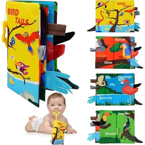 Soft Crinkle Cloth Baby Books for 0-12 Months Infants with Teether