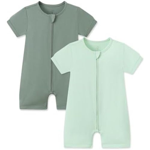 JunNeng Rayon form Bamboo Baby Romper with 2 Way Zipper, Short Sleeve Pajamas Soft One Piece Coverall for Boy Girl
