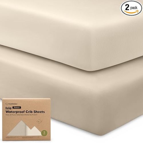 KeaBabies Waterproof Crib Sheets for Boys, Girls, 2-Pack – 52x28 Viscose Derived from Bamboo Toddler Bed Sheet Neutral, Fitted Crib Mattress Protector Cover for Baby Bedding, Soft & Gentle (Ecru)