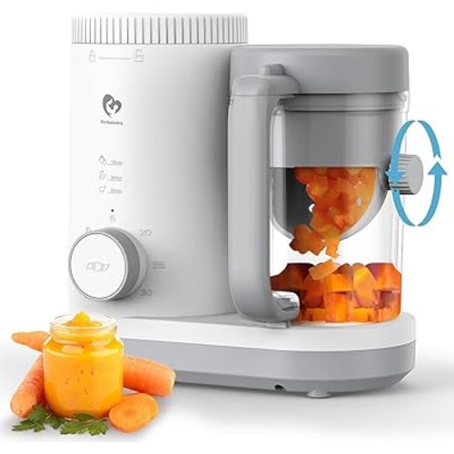 Bellababy Baby Food Maker, Baby Food Processor with Reversible Steaming Basket, Blender, Puree Maker, Baby Steamer, One Button Operation & Large Opening for Easy Cleaning
