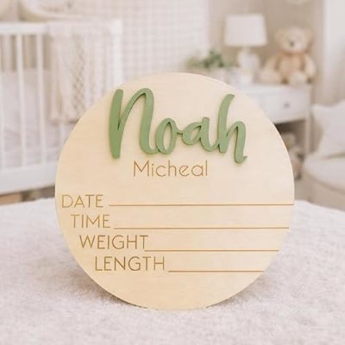 Luxury Custom Baby Name Announcement 3D 2 Layers Wooden Sign, Announcement Sign for New Baby, Hello World Newborn Sign for Boy or Girl 3
